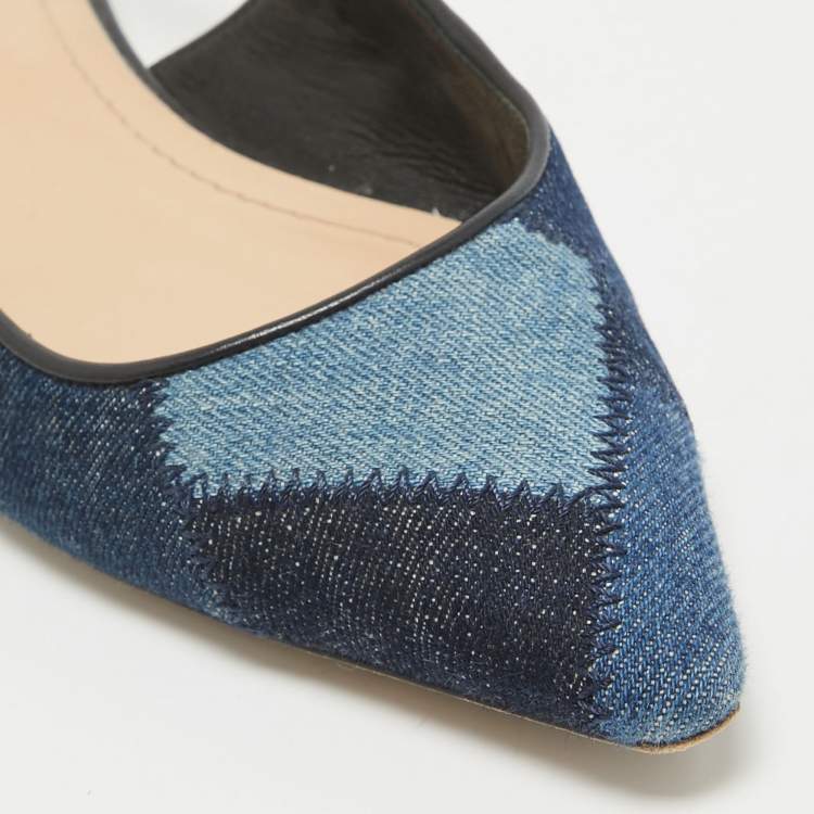 Pre Owned Dior Navy Blue Denim J'adior Slingback Flats Size 37