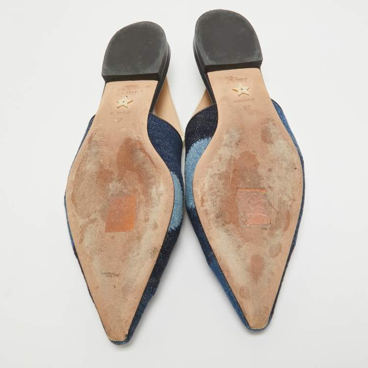 Pre Owned Dior Navy Blue Denim J'adior Slingback Flats Size 37