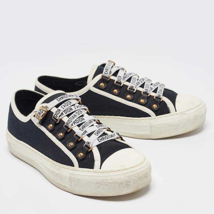 Pre Owned Dior Black/White Canvas Walk'n'Dior Lace Up Sneakers Size 37.5
