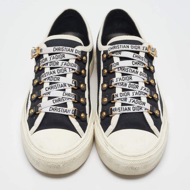 Pre Owned Dior Black/White Canvas Walk'n'Dior Lace Up Sneakers Size 37.5