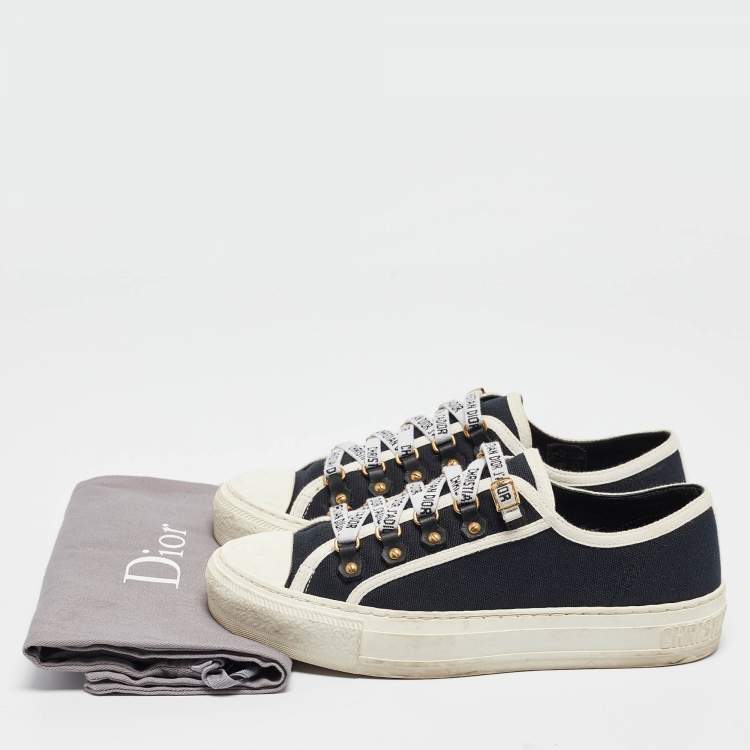 Pre Owned Dior Black/White Canvas Walk'n'Dior Lace Up Sneakers Size 37.5