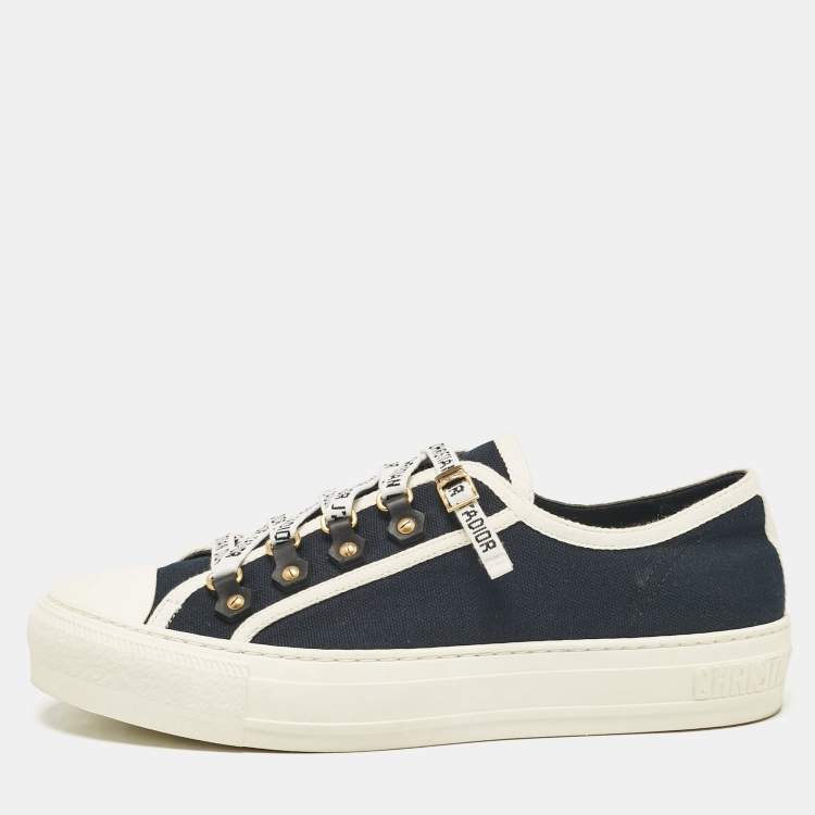 Pre Owned Dior Black/White Canvas Walk'n'Dior Lace Up Sneakers Size 38.5