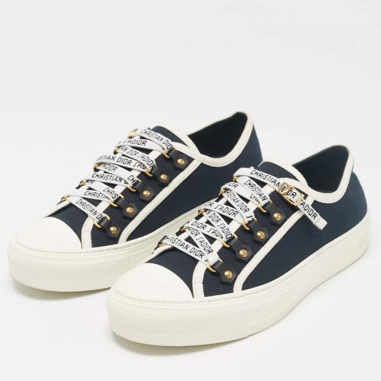 Pre Owned Dior Black/White Canvas Walk'n'Dior Lace Up Sneakers Size 38.5