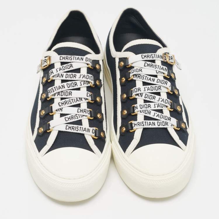 Pre Owned Dior Black/White Canvas Walk'n'Dior Lace Up Sneakers Size 38.5