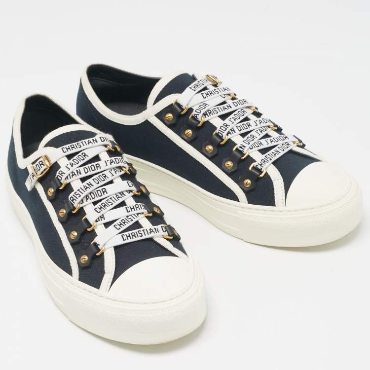 Pre Owned Dior Black/White Canvas Walk'n'Dior Lace Up Sneakers Size 38.5