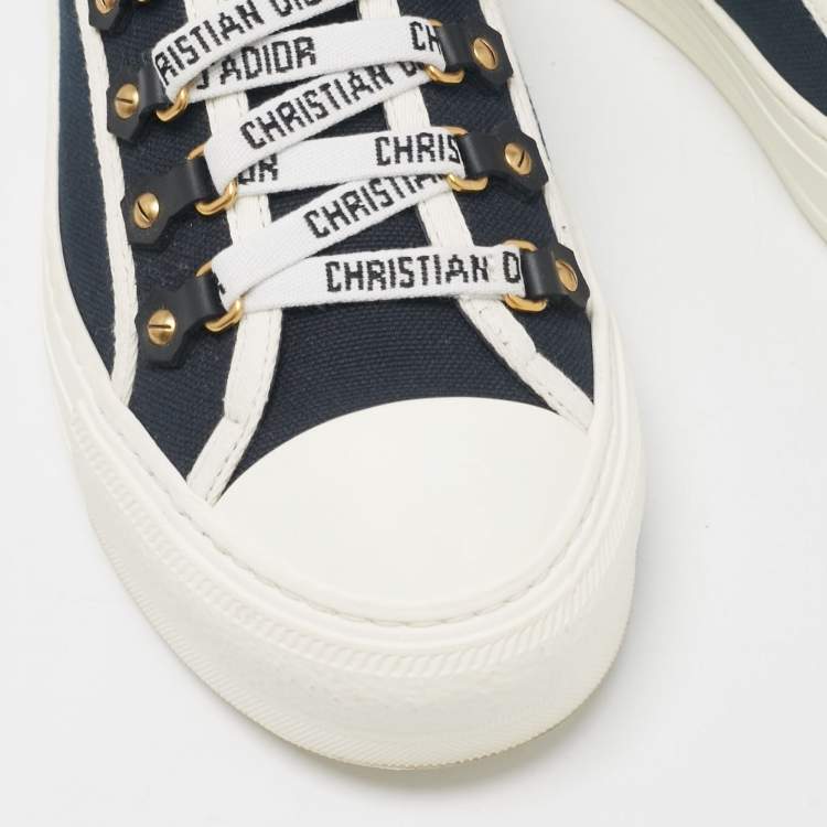 Pre Owned Dior Black/White Canvas Walk'n'Dior Lace Up Sneakers Size 38.5
