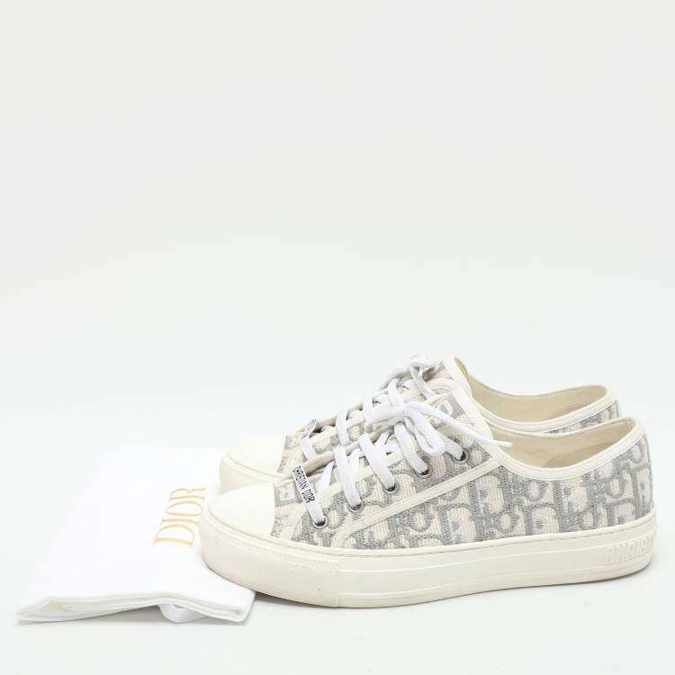 Pre Owned Dior Grey/White Oblique Embroidered Fabric Walk'n'Dior Low Top Sneakers Size 38.5