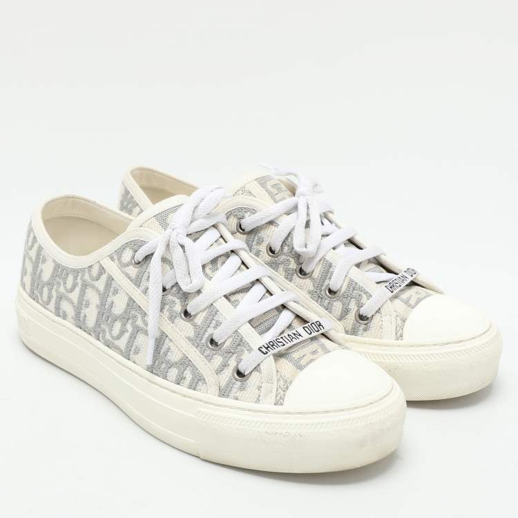 Pre Owned Dior Grey/White Oblique Embroidered Fabric Walk'n'Dior Low Top Sneakers Size 38.5