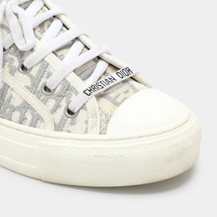 Pre Owned Dior Grey/White Oblique Embroidered Fabric Walk'n'Dior Low Top Sneakers Size 38.5