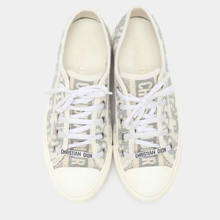 Pre Owned Dior Grey/White Oblique Embroidered Fabric Walk'n'Dior Low Top Sneakers Size 38.5