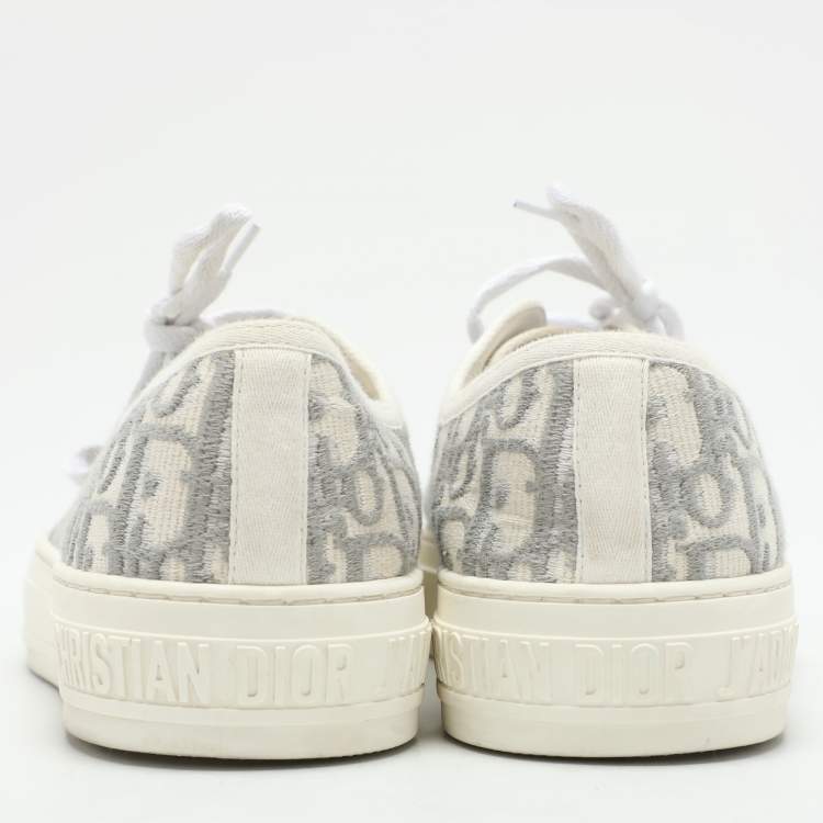 Pre Owned Dior Grey/White Oblique Embroidered Fabric Walk'n'Dior Low Top Sneakers Size 38.5