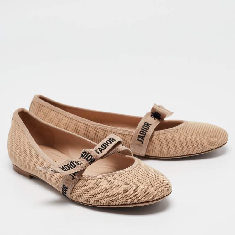 Pre Owned Dior Beige Mesh J'Adior Ballet Flats Size 37