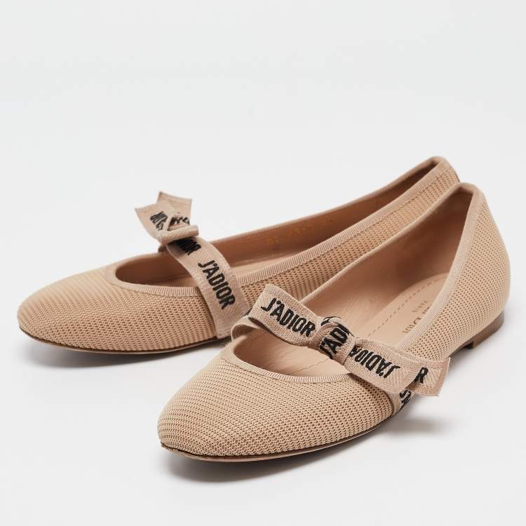 Pre Owned Dior Beige Mesh J'Adior Ballet Flats Size 37