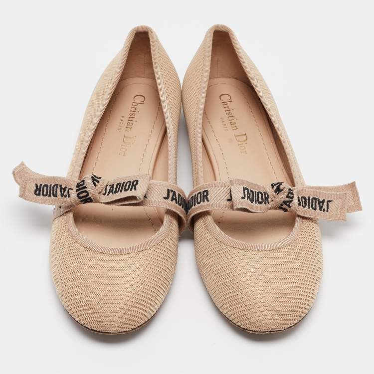 Pre Owned Dior Beige Mesh J'Adior Ballet Flats Size 37