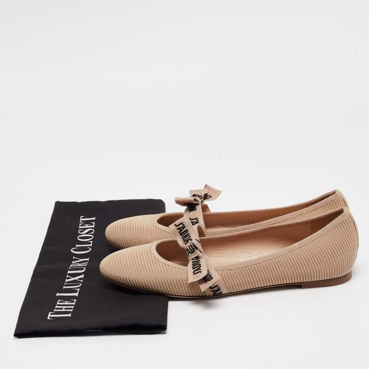 Pre Owned Dior Beige Mesh J'Adior Ballet Flats Size 37