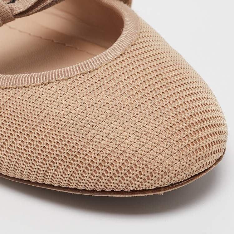 Pre Owned Dior Beige Mesh J'Adior Ballet Flats Size 37