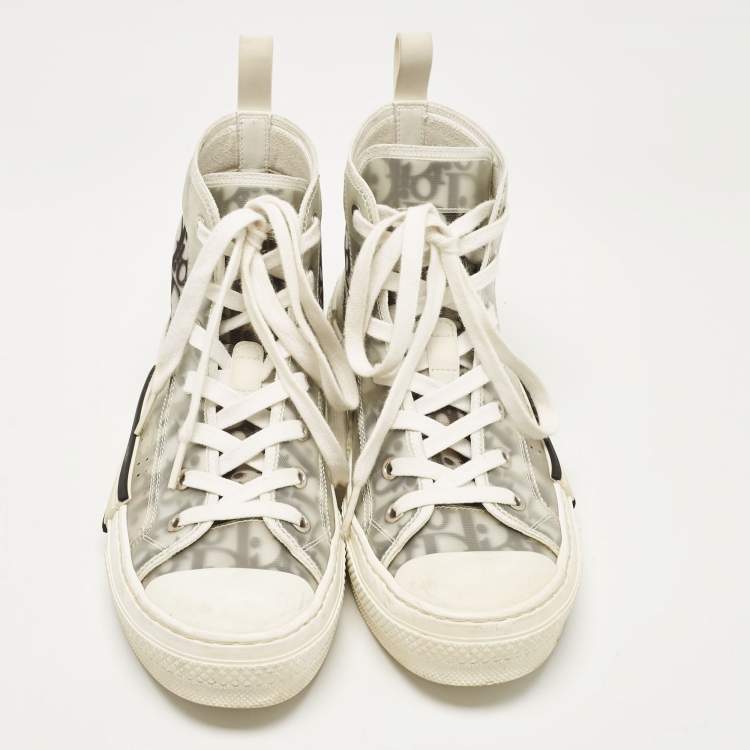 Pre Owned Dior Grey Mesh and PVC B23 High Top Sneakers Size 39