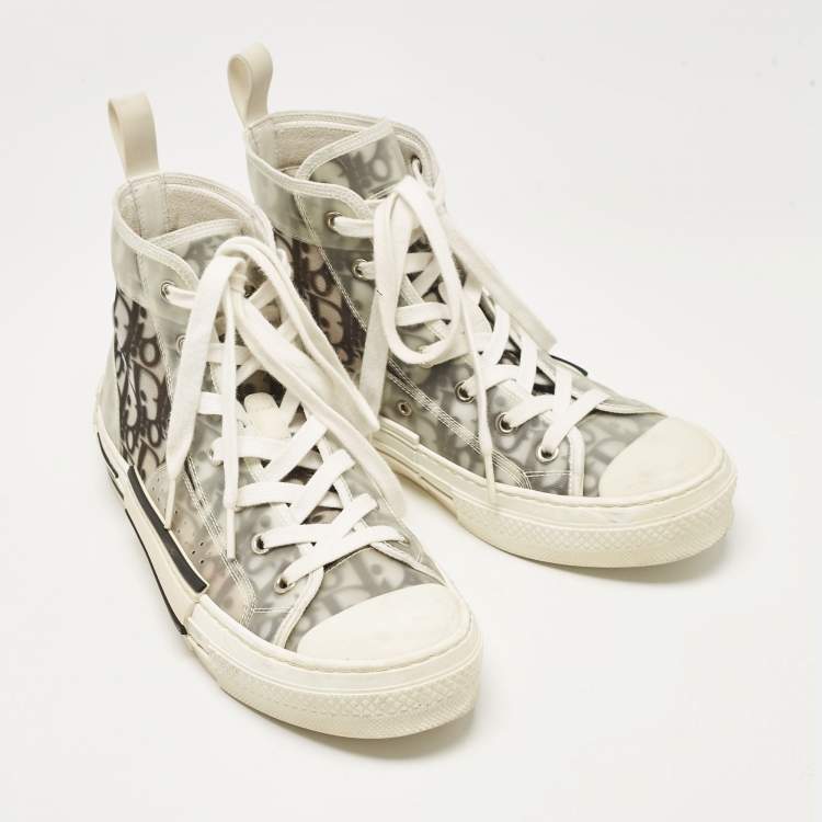 Pre Owned Dior Grey Mesh and PVC B23 High Top Sneakers Size 39