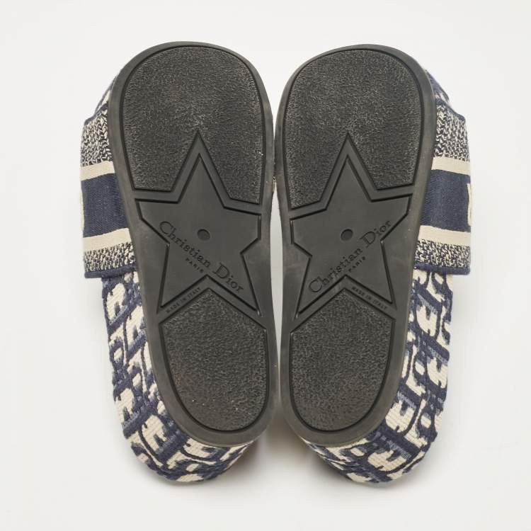 Pre Owned Dior Navy Blue/White Embroidered Canvas D-Way Platform Sandals Size 36