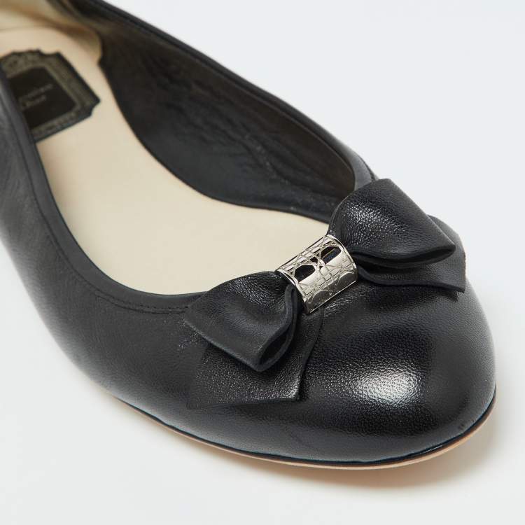 Pre Owned Dior Black Leather Bow Ballet Flats Size 40