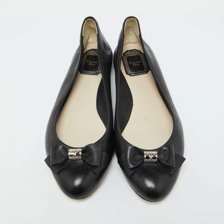 Pre Owned Dior Black Leather Bow Ballet Flats Size 40