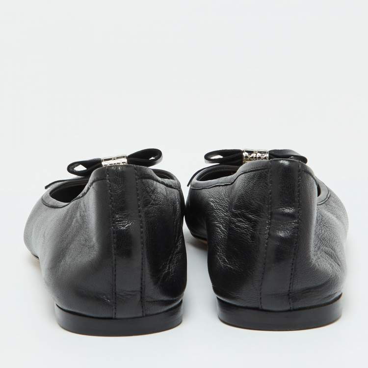 Pre Owned Dior Black Leather Bow Ballet Flats Size 40