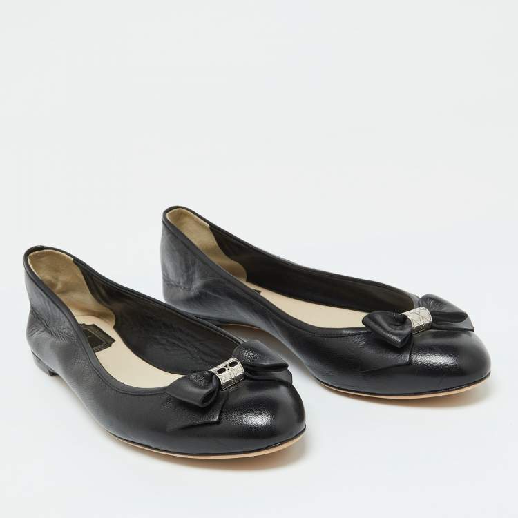 Pre Owned Dior Black Leather Bow Ballet Flats Size 40