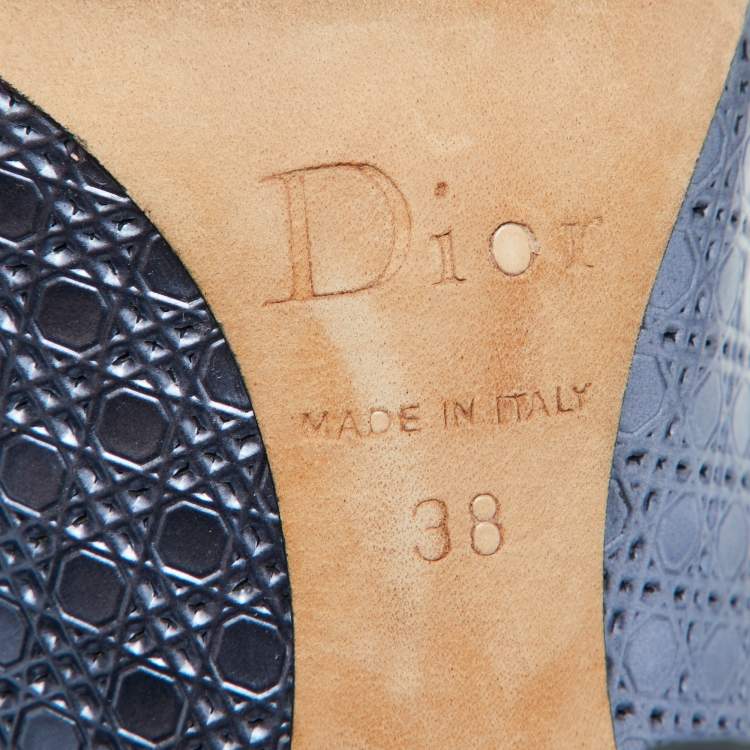 Pre Owned Dior Metallic Blue Cannage Patent Leather Cherie Pointed Toe Pumps Size 38