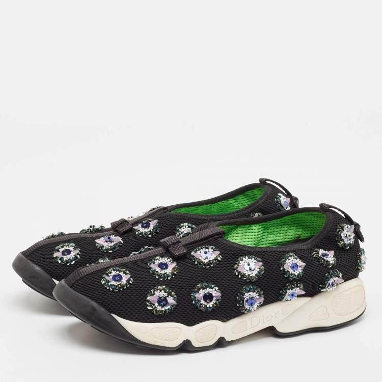 Pre Owned Dior Black Mesh Fusion Slip On Sneakers Size 38.5
