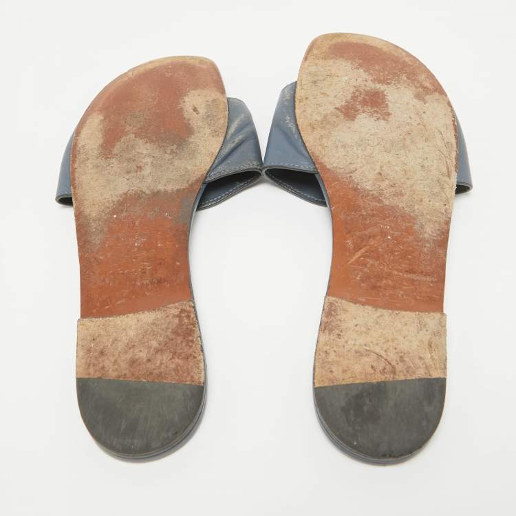 Pre Owned Dior Grey Leather D-Club Flat Slides Size 41