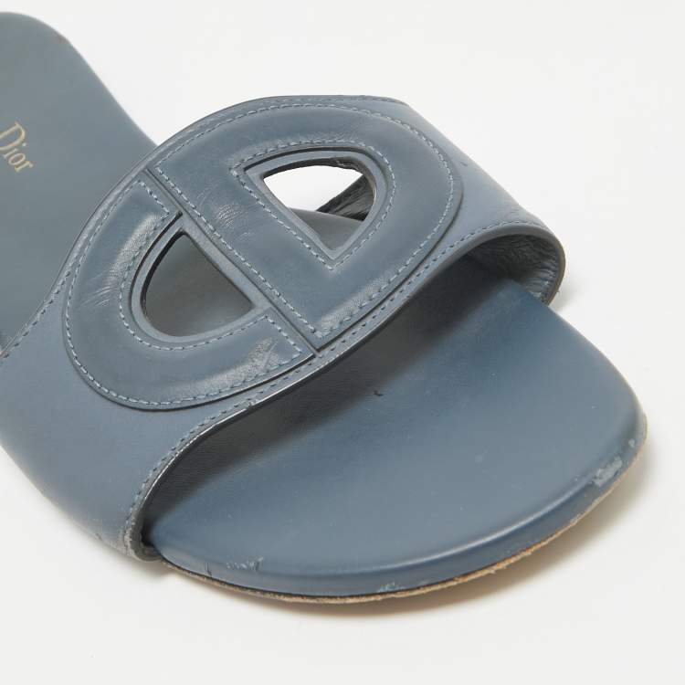 Pre Owned Dior Grey Leather D-Club Flat Slides Size 41