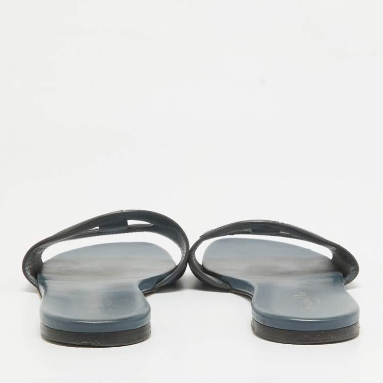 Pre Owned Dior Grey Leather D-Club Flat Slides Size 41