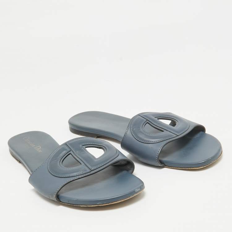 Pre Owned Dior Grey Leather D-Club Flat Slides Size 41