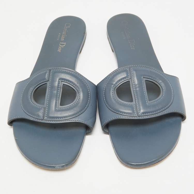 Pre Owned Dior Grey Leather D-Club Flat Slides Size 41