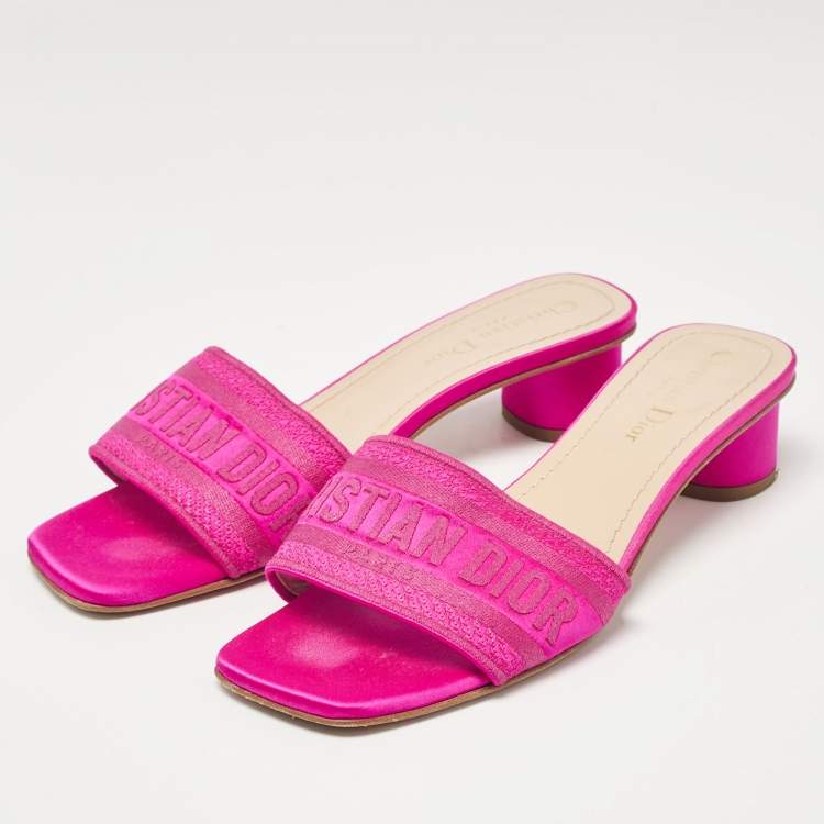 Pre Owned Dior Magenta Embroidered Satin Dway Slide Sandals Size 37.5