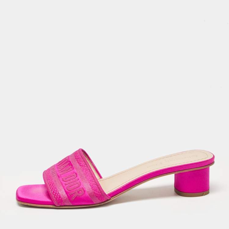 Pre Owned Dior Magenta Embroidered Satin Dway Slide Sandals Size 37.5