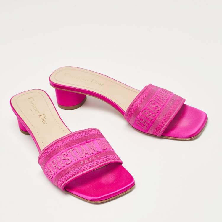 Pre Owned Dior Magenta Embroidered Satin Dway Slide Sandals Size 37.5