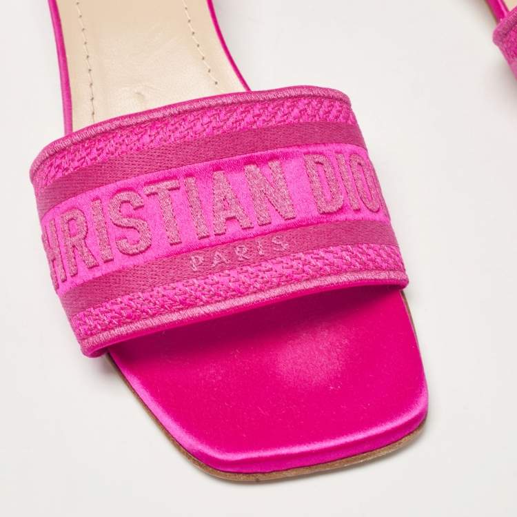 Pre Owned Dior Magenta Embroidered Satin Dway Slide Sandals Size 37.5