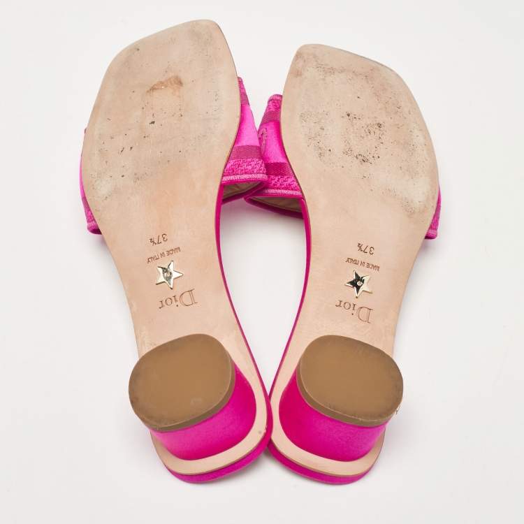 Pre Owned Dior Magenta Embroidered Satin Dway Slide Sandals Size 37.5