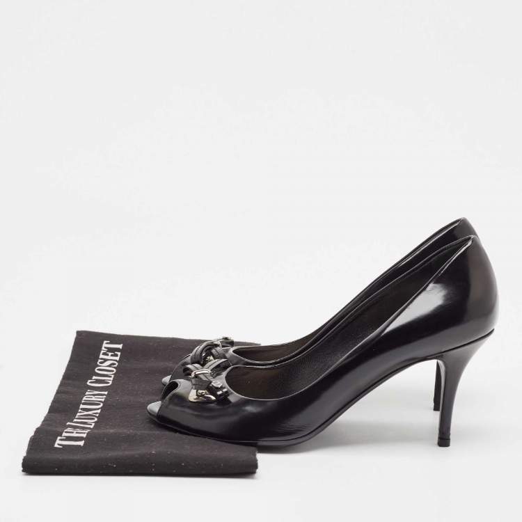 Pre Owned Dior Black Leather Bow Peep Toe Pumps Size 39