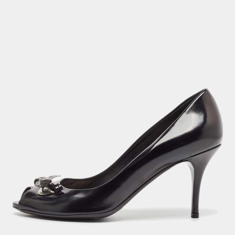 Pre Owned Dior Black Leather Bow Peep Toe Pumps Size 39
