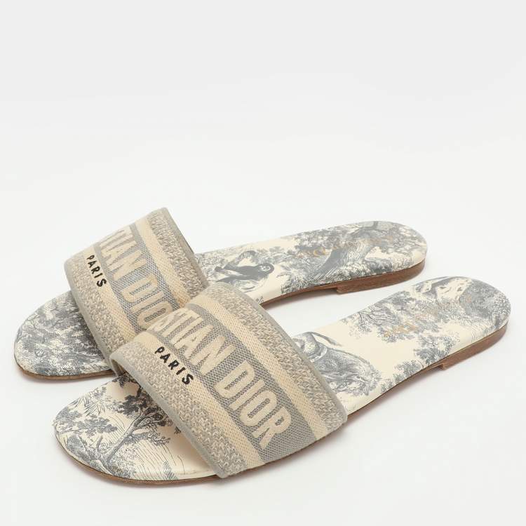 Pre Owned Dior Multicolor Embroidered Canvas Dway Flat Slides Size 38.5