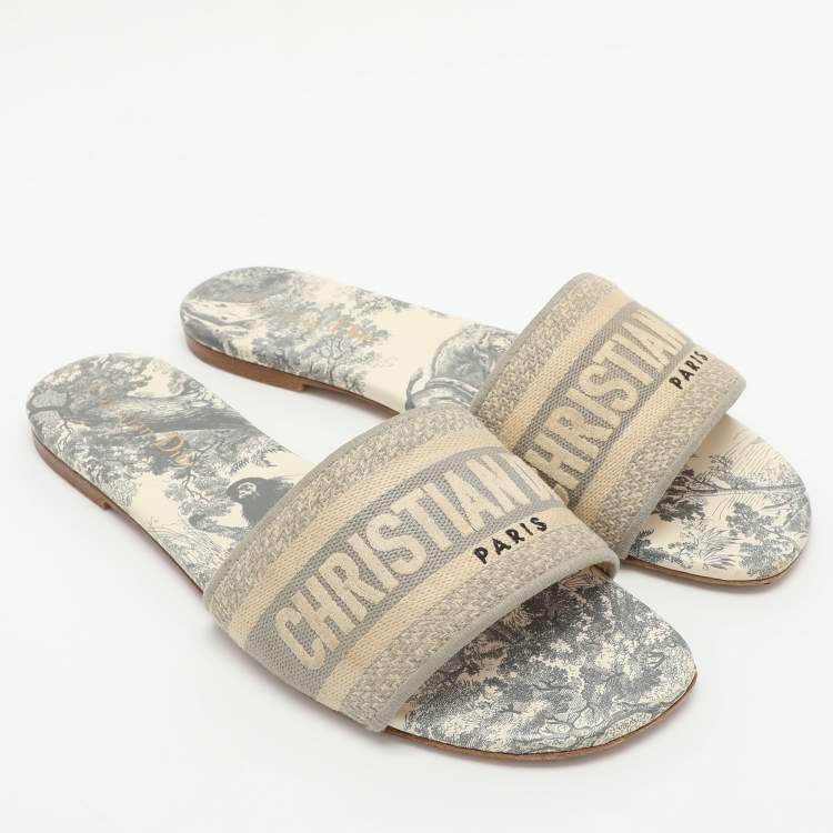 Pre Owned Dior Multicolor Embroidered Canvas Dway Flat Slides Size 38.5