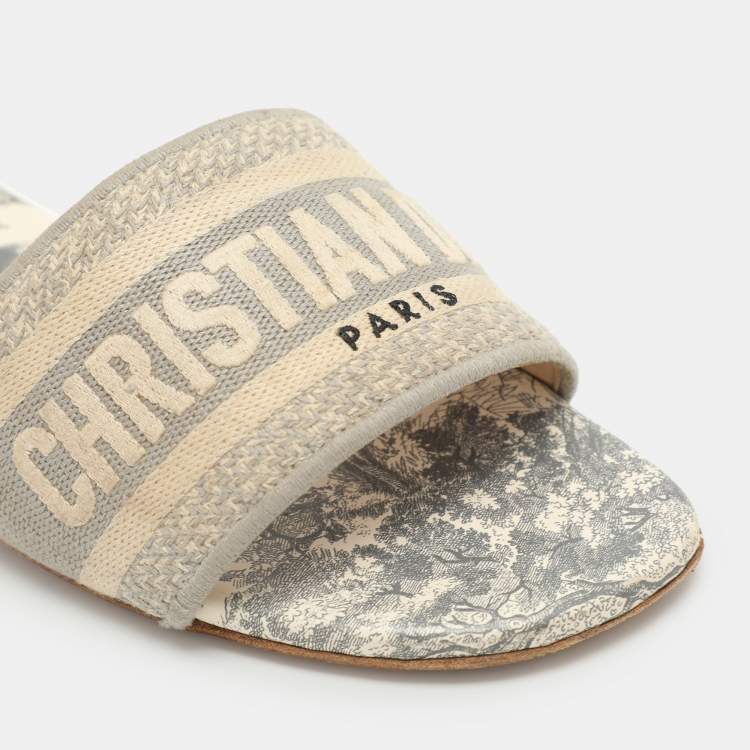Pre Owned Dior Multicolor Embroidered Canvas Dway Flat Slides Size 38.5