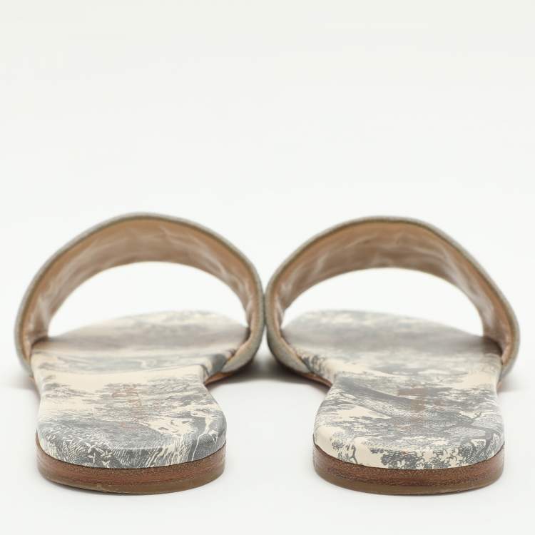 Pre Owned Dior Multicolor Embroidered Canvas Dway Flat Slides Size 38.5