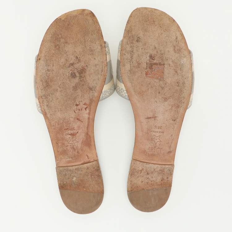 Pre Owned Dior Multicolor Embroidered Canvas Dway Flat Slides Size 38.5