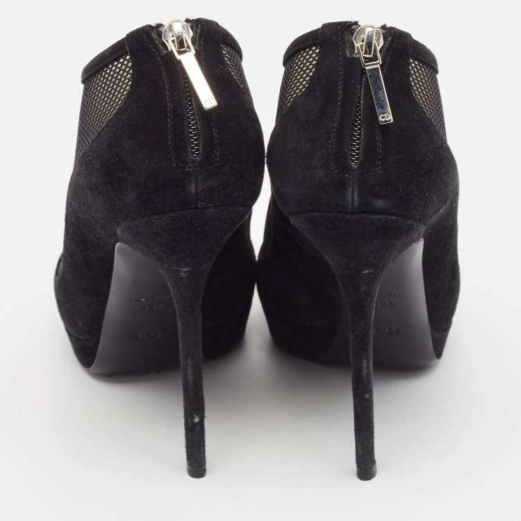 Pre Owned Dior Black Mesh and Suede Peep Toe Booties Size 39.5