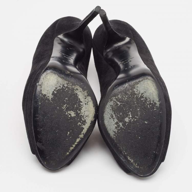 Pre Owned Dior Black Mesh and Suede Peep Toe Booties Size 39.5