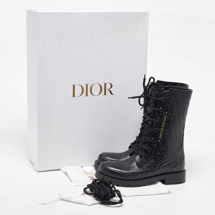 Pre Owned Dior Black Oblique Rubber Diorcamp Rain Boots Size 37