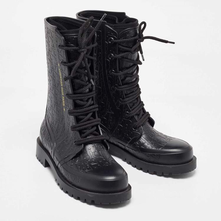 Pre Owned Dior Black Oblique Rubber Diorcamp Rain Boots Size 37